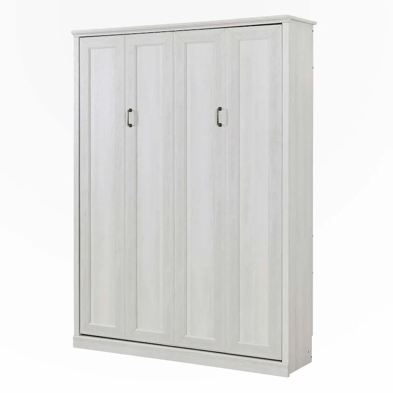 Rustic White Full Size Murphy Wall Bed – Dual Piston, Metal Frame, Fits 1–2 People
