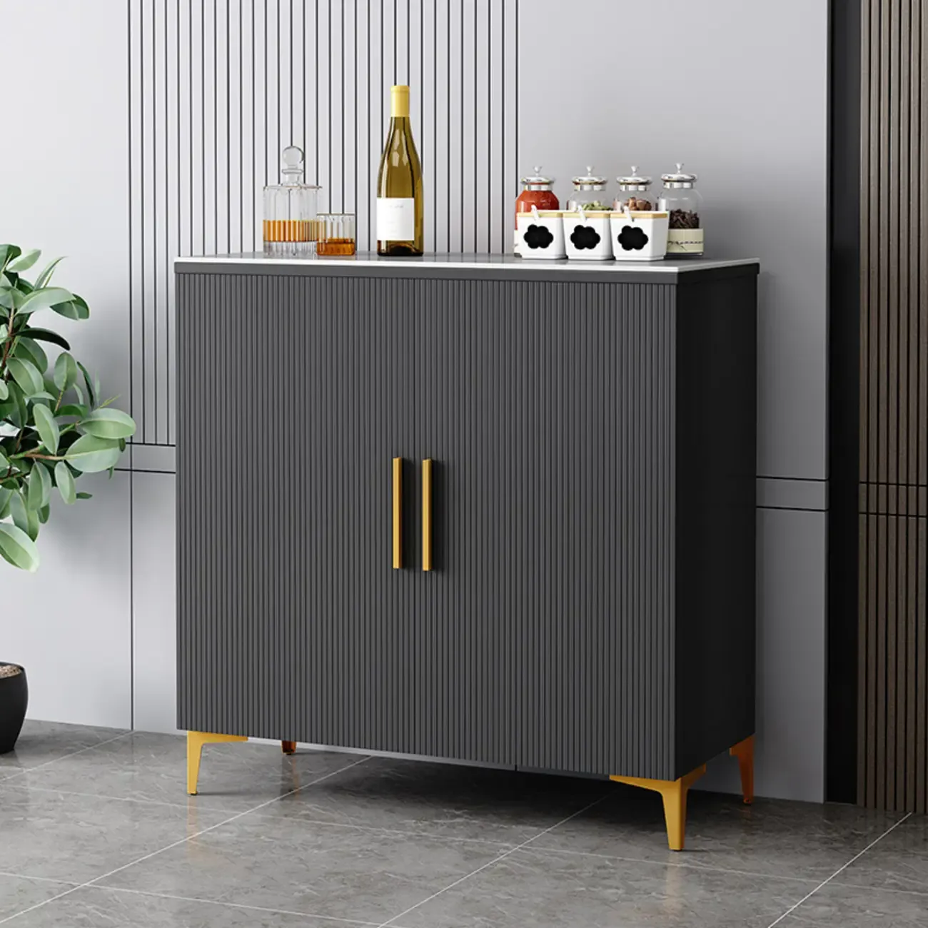 Glam Grey Wooden Sideboard with Cabinets