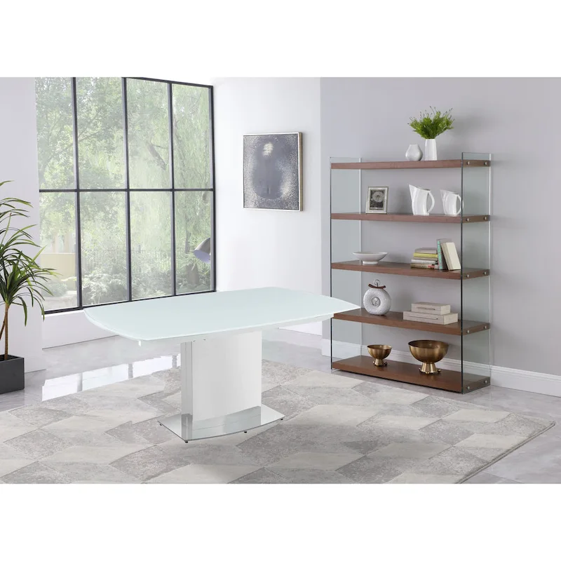 Somette Contemporary Extendable White Glass Dining Table