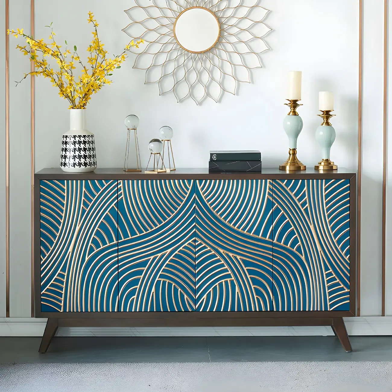 Modern Brown Birch Wood Buffet Sideboard with 2 Doors