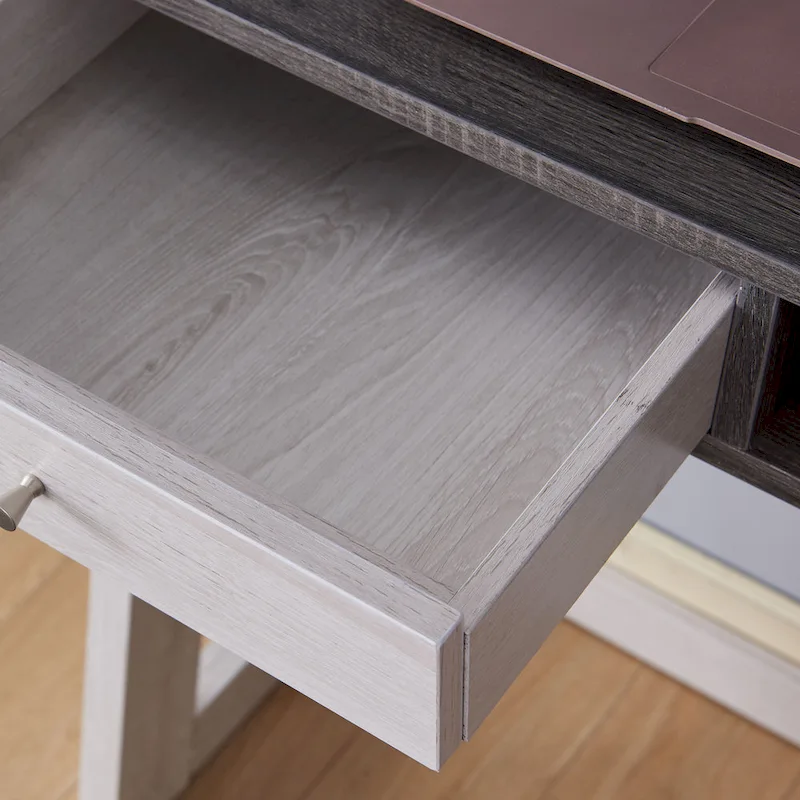 Two-Tone Wall Leaning Desk with Drawer and Shelves