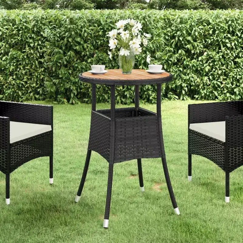 vidaXL Dinner Table Round Garden Dining Table Acacia Wood and Poly Rattan