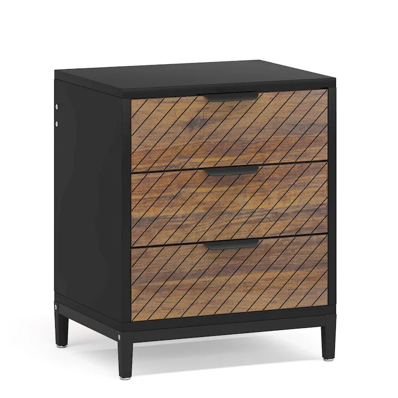 Modern Wood Grain Nightstand with Drawers