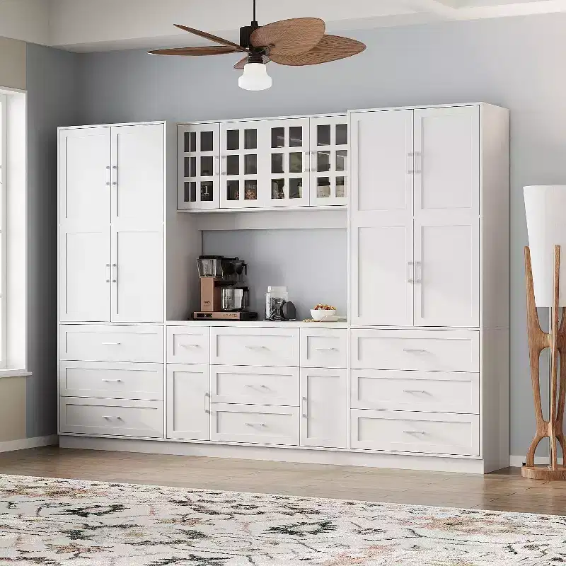 Famapy Large-Capacity Kitchen Pantry Cabinet with Adjustable Shelves,Operable Countertop,Multiple Drawers,Food Storage Hutch,Kitchen Organization