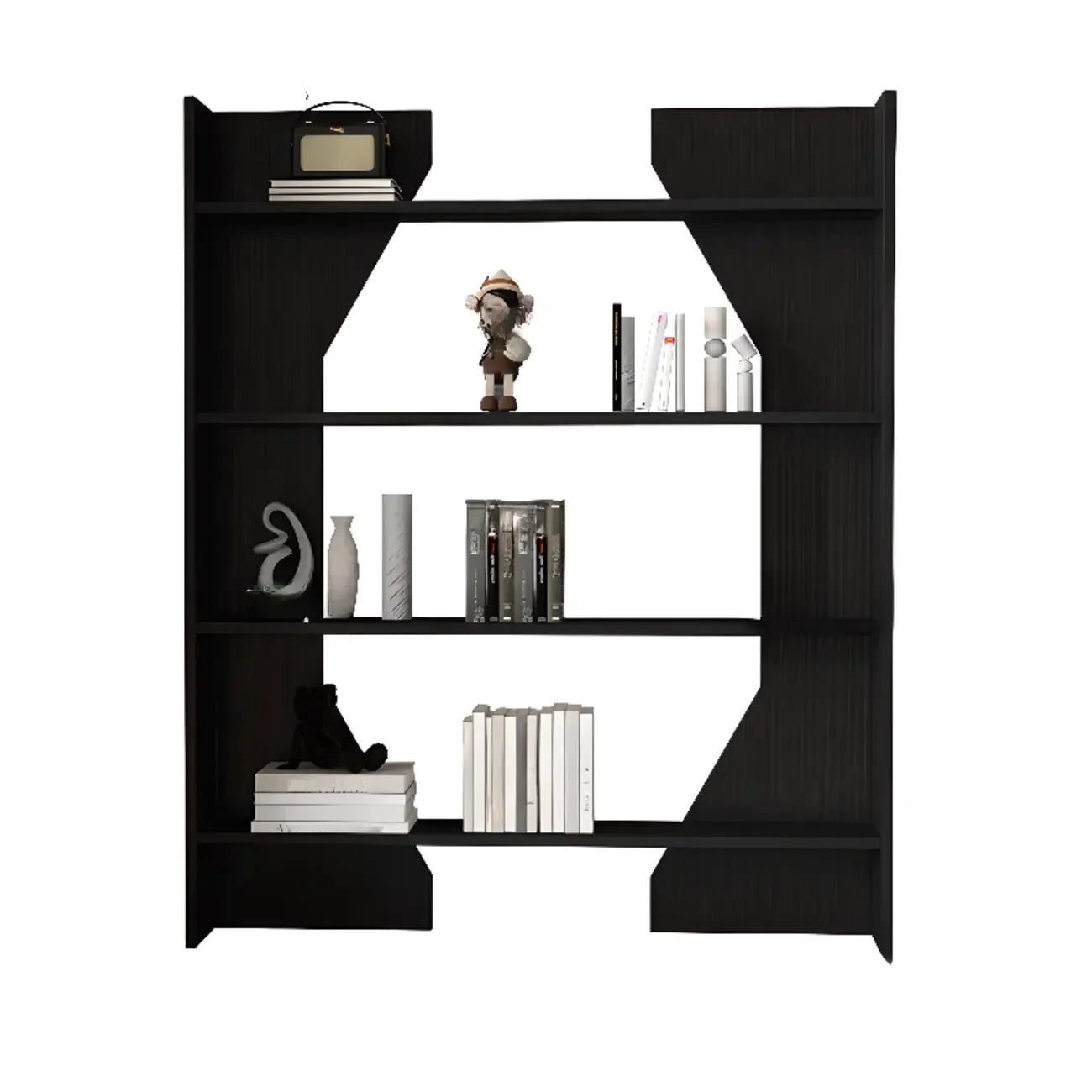 Simple Black Wood 5-Shelf Open Rectangle Bookcase