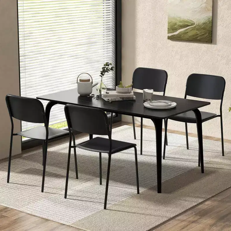 Costway Modern Dining Chairs Set of 4 with Tilted Backrest & Sturdy Metal Legs Plastic Black/White