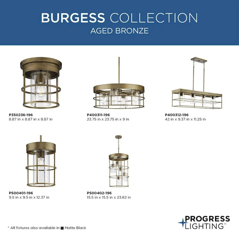 Burgess Collection One-Light Aged Bronze Modern Farmhouse Pendant - 9.5 in x 9.5 in x 12.37 in