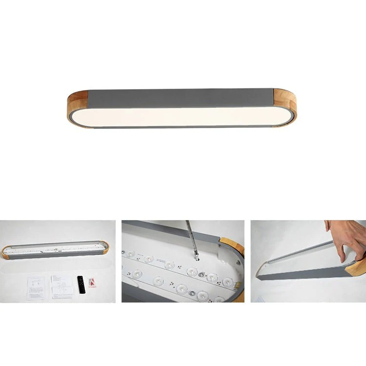 Farmhouse Wood Long Oval Dimmable LED Flush Mount - 37 3000k/6000k
