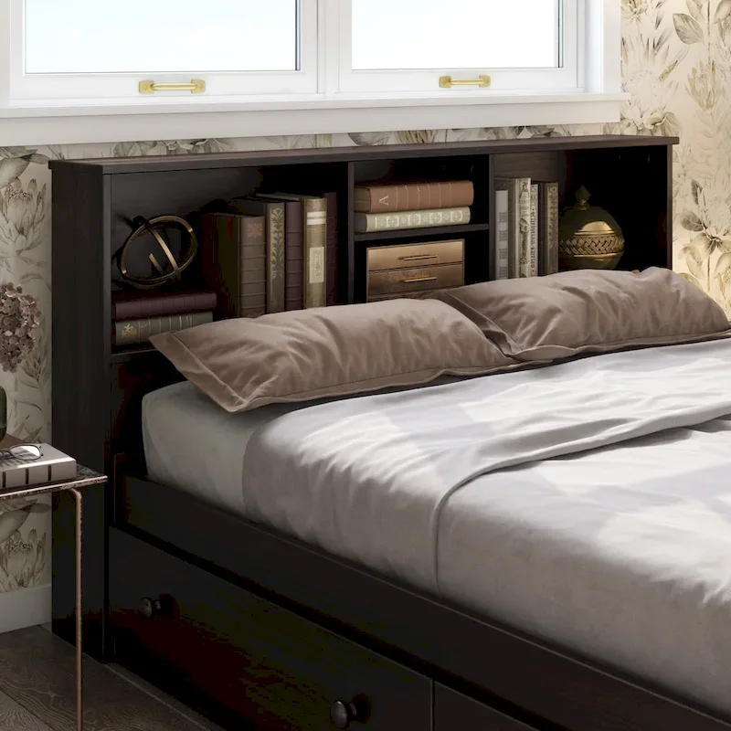 Full Size Bookcase Headboard - White/Java - Solid Pine Wood