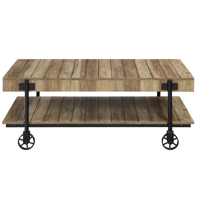 Black Farmhouse Steel 2-Piece Coffee Table Set with Wheels