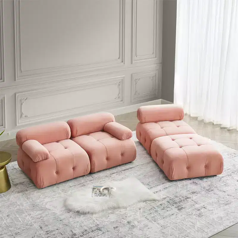 Modular Cloud Couch, Modern L-Shaped Sectional Sofa with Reversible Ottoman, Button-Tufted Velvet, Flexible Combination for Living Room
