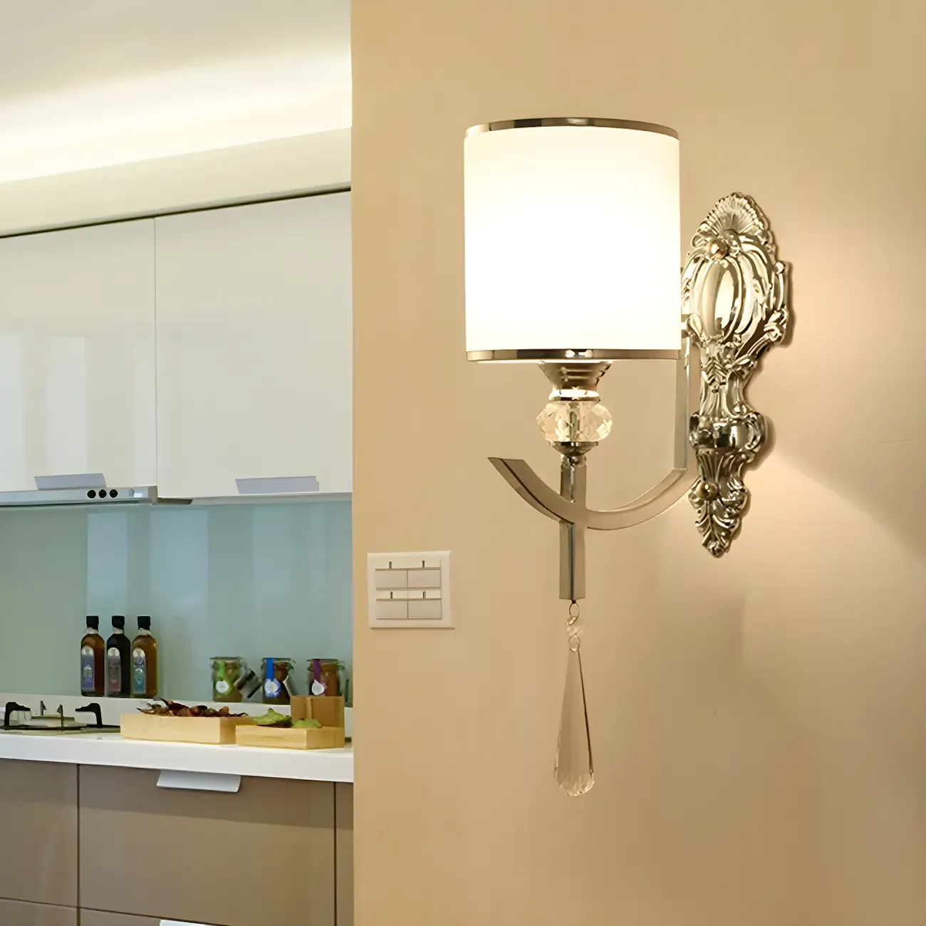 Modern Chrome Cylinder Shade Wall Sconce with Crystal