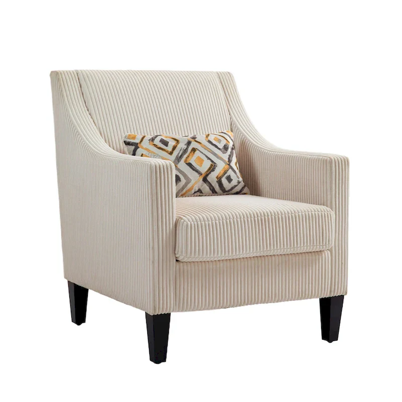 Beige Upholstered Accent Arm Chair with Scooped Arms and Rubber Wood Legs