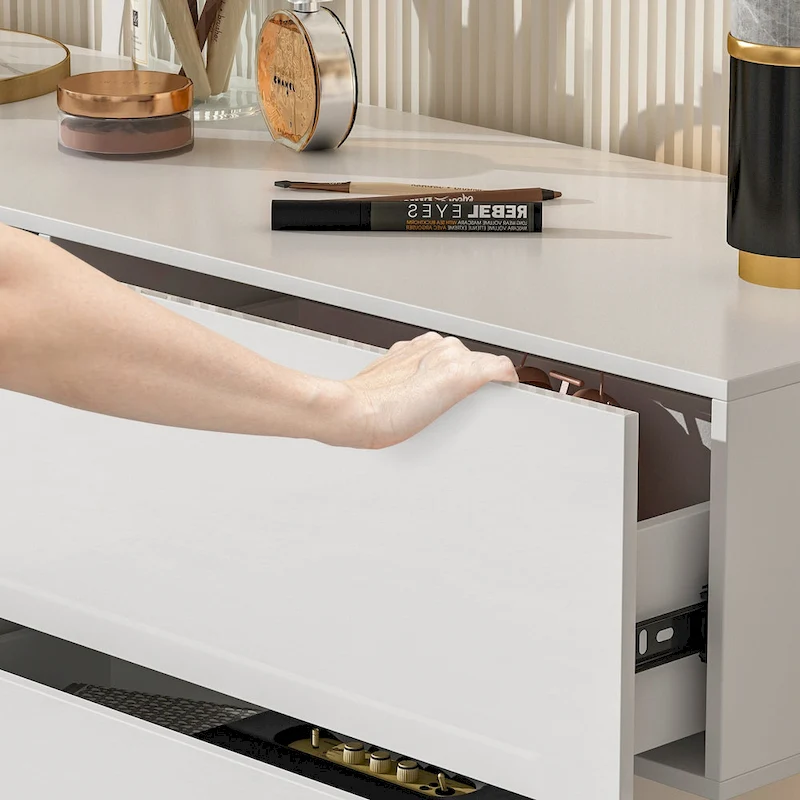 High Glossy Six-Drawer Dresser Chest with Off-Set Design (Black/White)