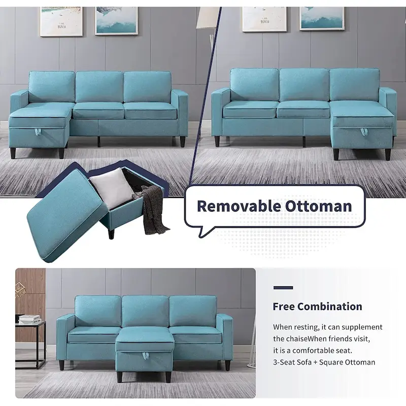Mixoy 78inch Modern 3-Seat L Shaped Upholstered Sofa with Ottoman