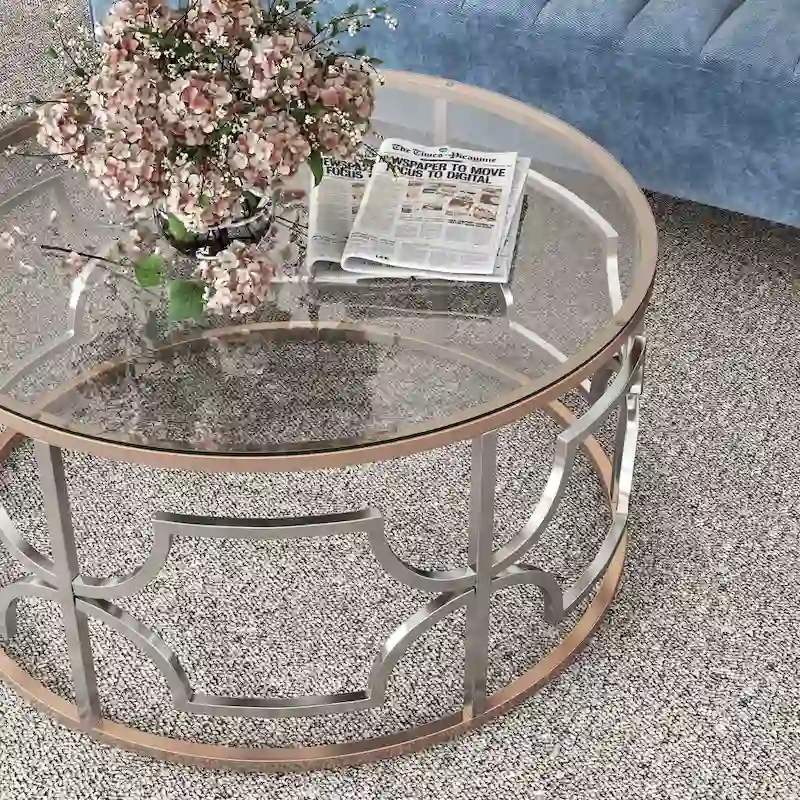 Ders Glam Chrome and Gold Plating Tempered Glass Top 3-Piece Coffee Table Set by Furniture of America