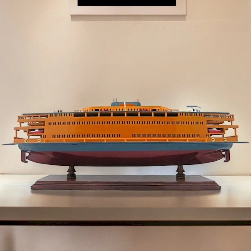 HomeRoots 11  Maroon Staten Island Ferry Boat Hand Painted Decorative Boat - 24' X '10.5' X '6