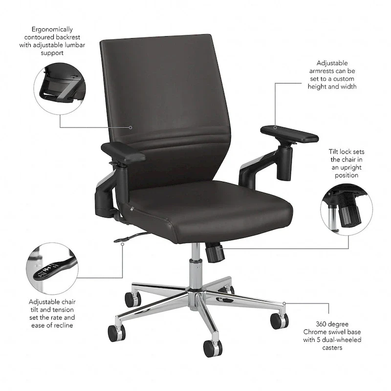 Cabot Mid Back Leather Office Chair by Bush Furniture