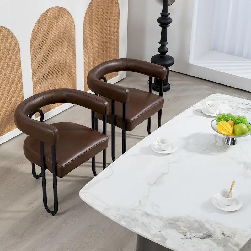 2 PCS PU Leather Upholstered Dining Chair Set wMetal Legs