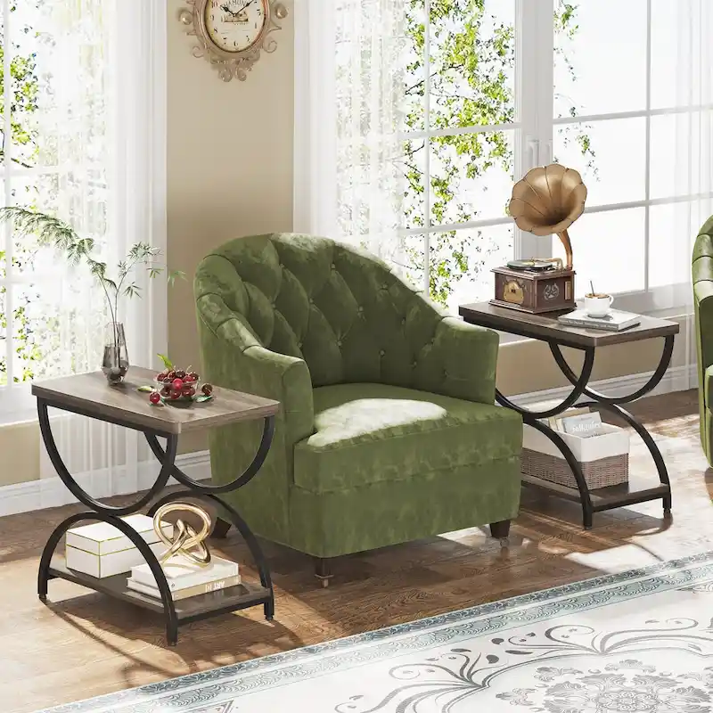 2-Tier Rectangular Wood Metal End Side Chairside Table