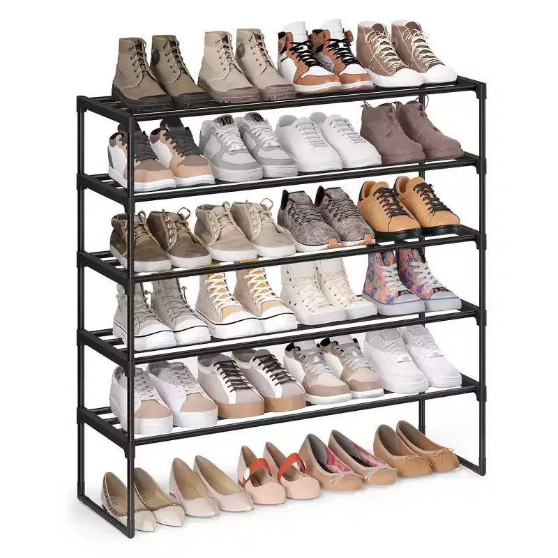 5-Tier Stackable Shoe Rack, 36.2 Inch Metal Shoe Organizer with 22 lb per Tier Capacity, Upright & Reversible for Entryway, Black