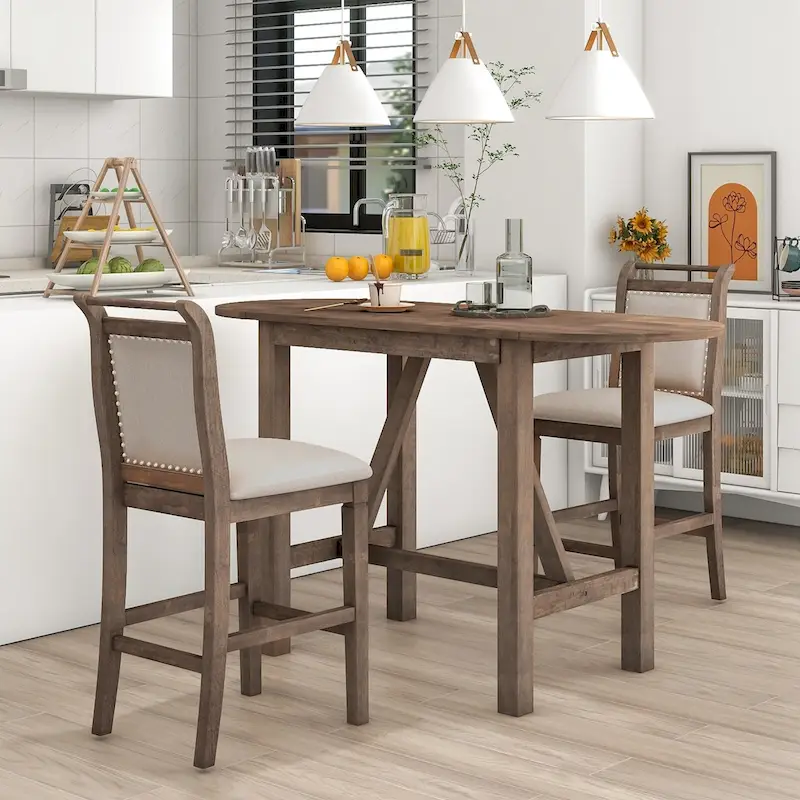 3-Piece Drop Leaf Dining Table Set with 2 Chairs