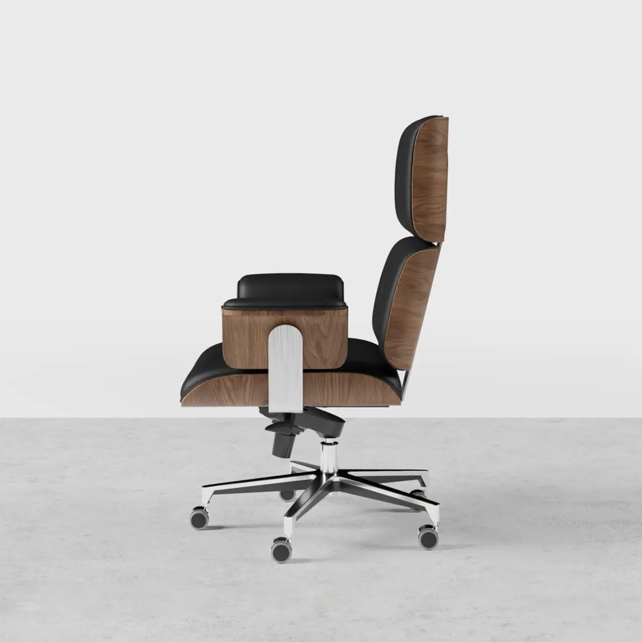 Modern Wood Leather Adjustable Swivel Black Executive Chair