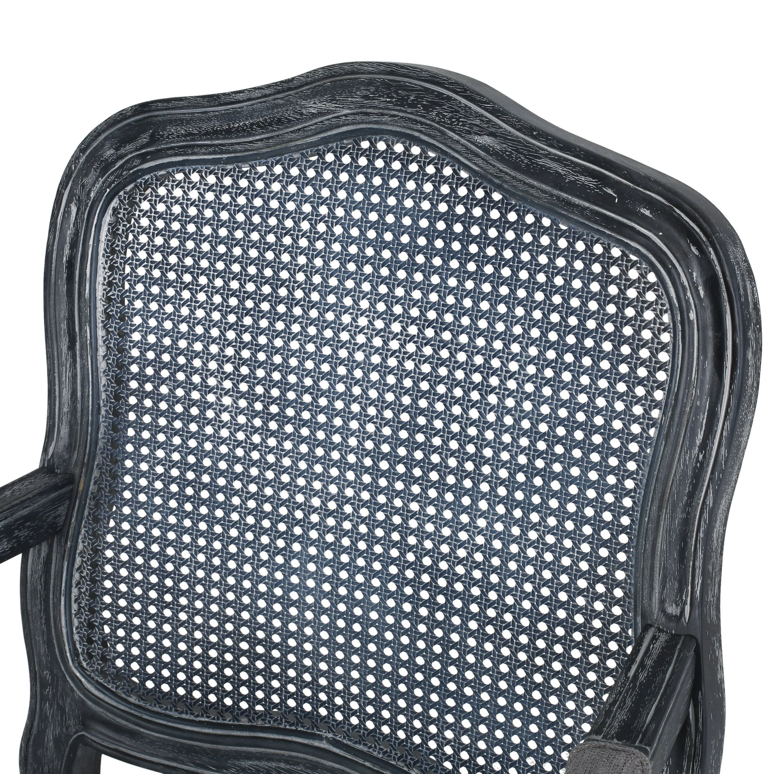 French Country Wood and Cane Upholstered Dining Armchair - NH542513