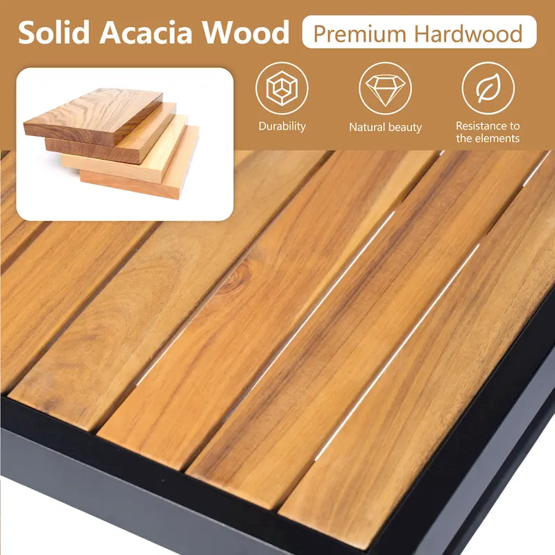 Outdoor Acacia Wood and Metal Patio Chair with Cushions (Set of 2)