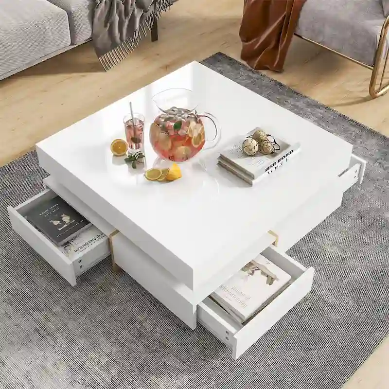 Harper&Bright Designs Multi-Storage Square Gloss Coffee Table