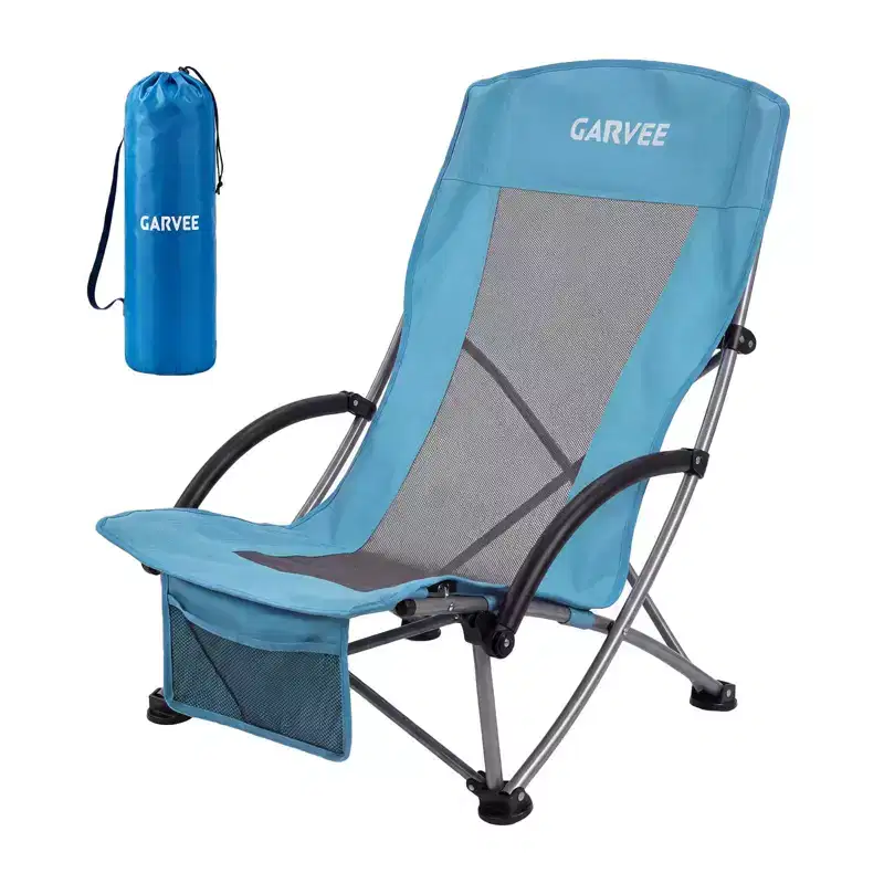 High Beach Chair, Folding Portable Beach Chairs for Adults, Lightweight Extra Wide Seat Chair with Cup Holder, Storage Pocket & Carry Bag for Camping