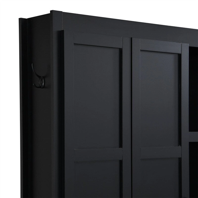 Farmhouse 4-in-1 Hall Tree with Open Display Shelves, Mudroom Shoe Bench with Open Compartments, Entryway Coat Rack with 6 Hooks