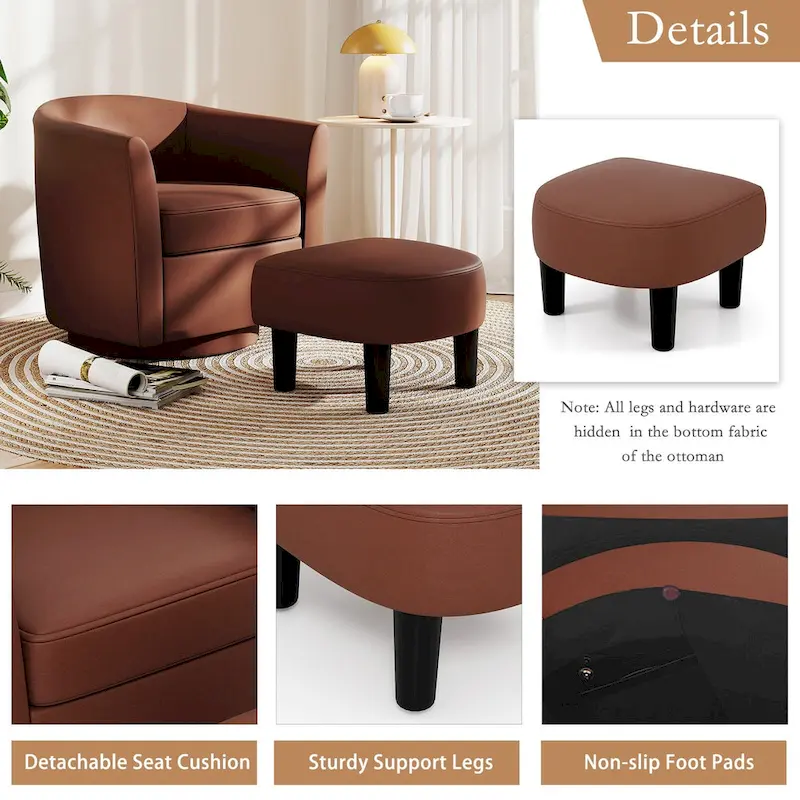 Costway Swivel Barrel Chair with Ottoman Footrest Curved Backrest & - See Details