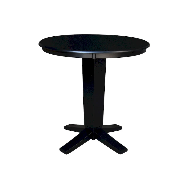 Round Solid Parawood Counter Height Pedestal Dining Table – Black / White / Distressed Oak / Unfinished / Hickory
