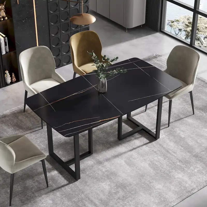 63 Modern Dining TableSintered Stone Tabletop with Black Base