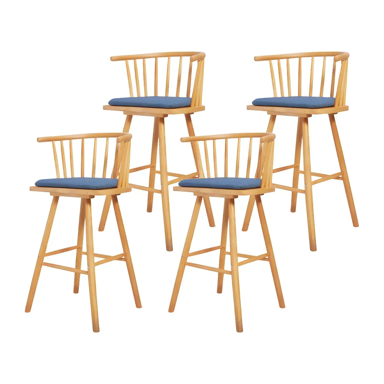 Traditional Wooden Low Back Bar Stool with Cushioned Seat