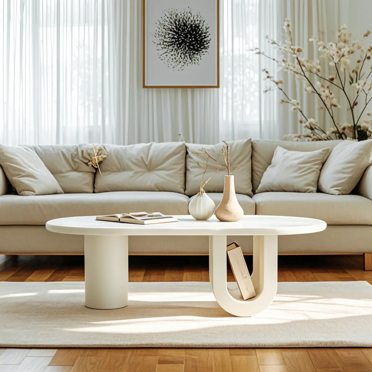 Minimalist White Oval Coffee Table with Storage for Indoor Use