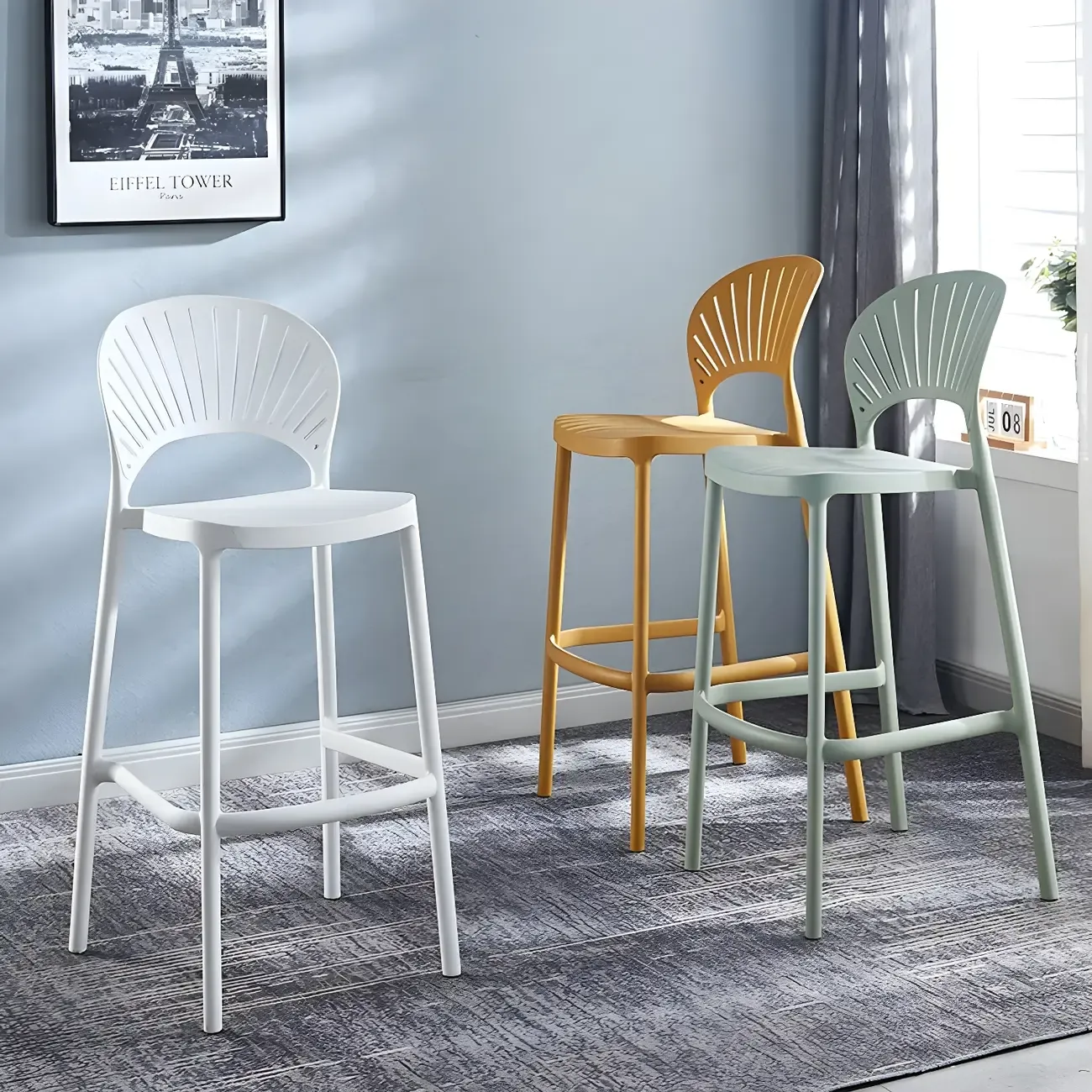 Modern Saddle Plastic Stackable Low Back Bar Height Stools