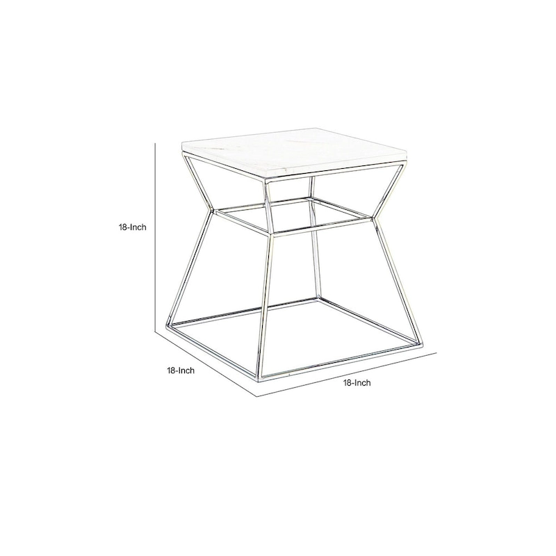 Lio 18 Inch Side End Table, Black Marble Top, Gold Open Hourglass Frame