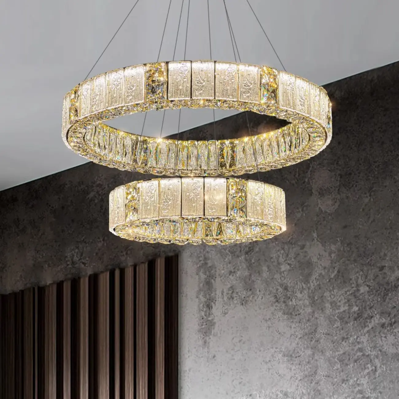 Gold Circular Crystal Linear Modern Chandelier Light