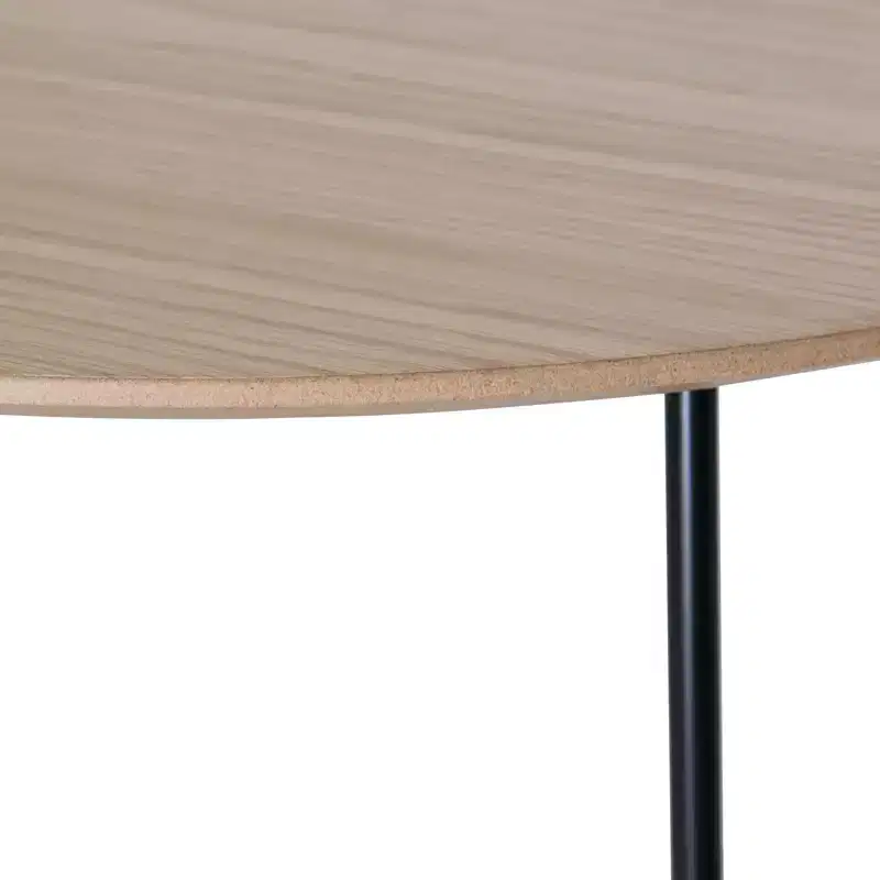 LeisureMod Pembroke Mid-Century Modern Round Coffee Table with Powder-Coated Iron Frame, Natural Wood Top