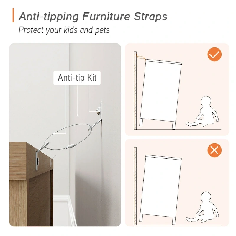 WAMPAT Farmhouse 3PCS Bedroom Set, 59 W Large Sideboard Buffet Cabinet,and Wood Nightstands Set of 2 with Charging Station