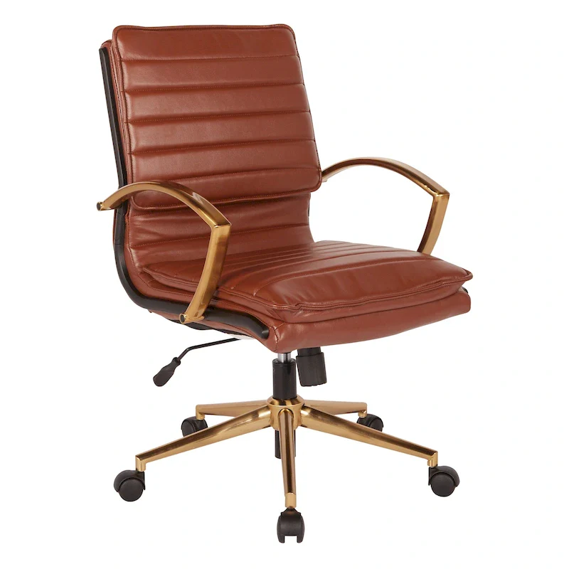 Mid-Back Faux Leather Office Chair with Gold Base