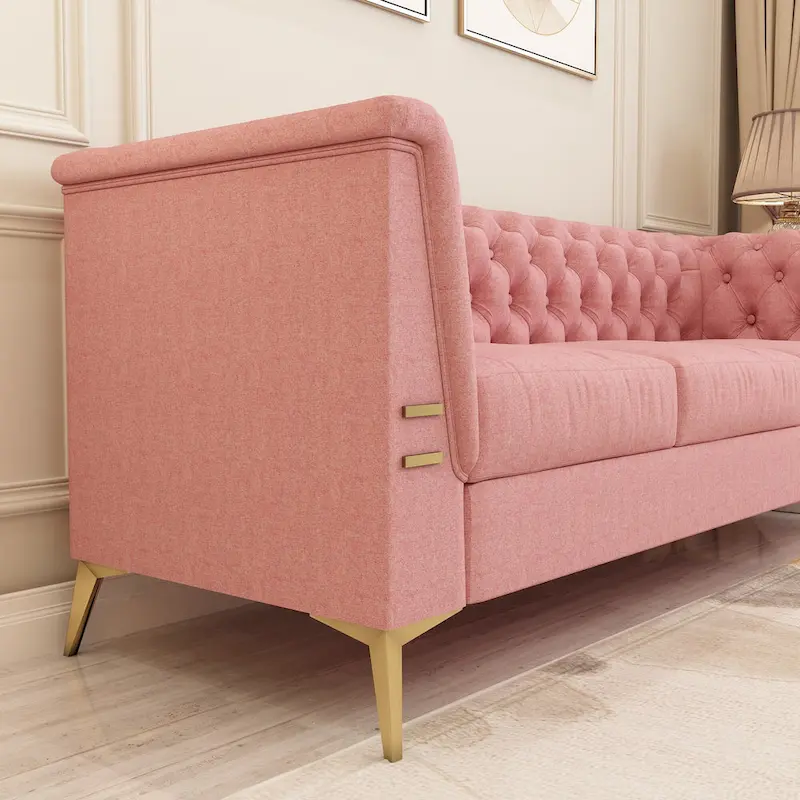 82.7 Velvet 3-Seater Sofa with Gold Metal Legs