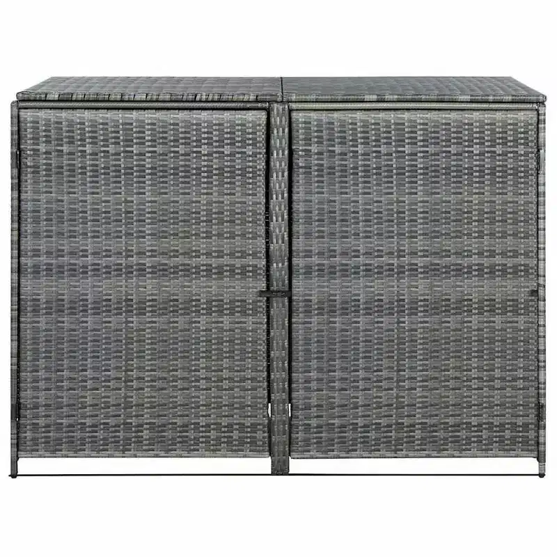 vidaXL Double Wheelie Bin Shed with Lid, Poly Rattan