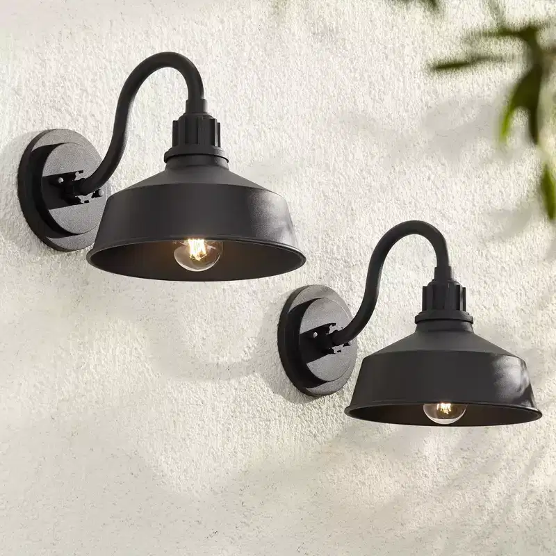 Franklin Iron Works Arnett Rustic Industrial Outdoor Wall Light Fixtures Set of 2 Black Metal 10 Downlight Shade for Post Exterior Barn
