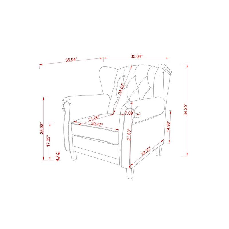 Modern Tufted Push Back Armchair Technical Leather Wingback Chair, Adjustable Single Sofa Chair with Sturdy Wood Legs