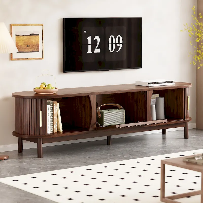 Modern Dark Brown TV Stand for 75  TVs,Solid Wood TV Console with Storage Cabinet,Entertainment Center