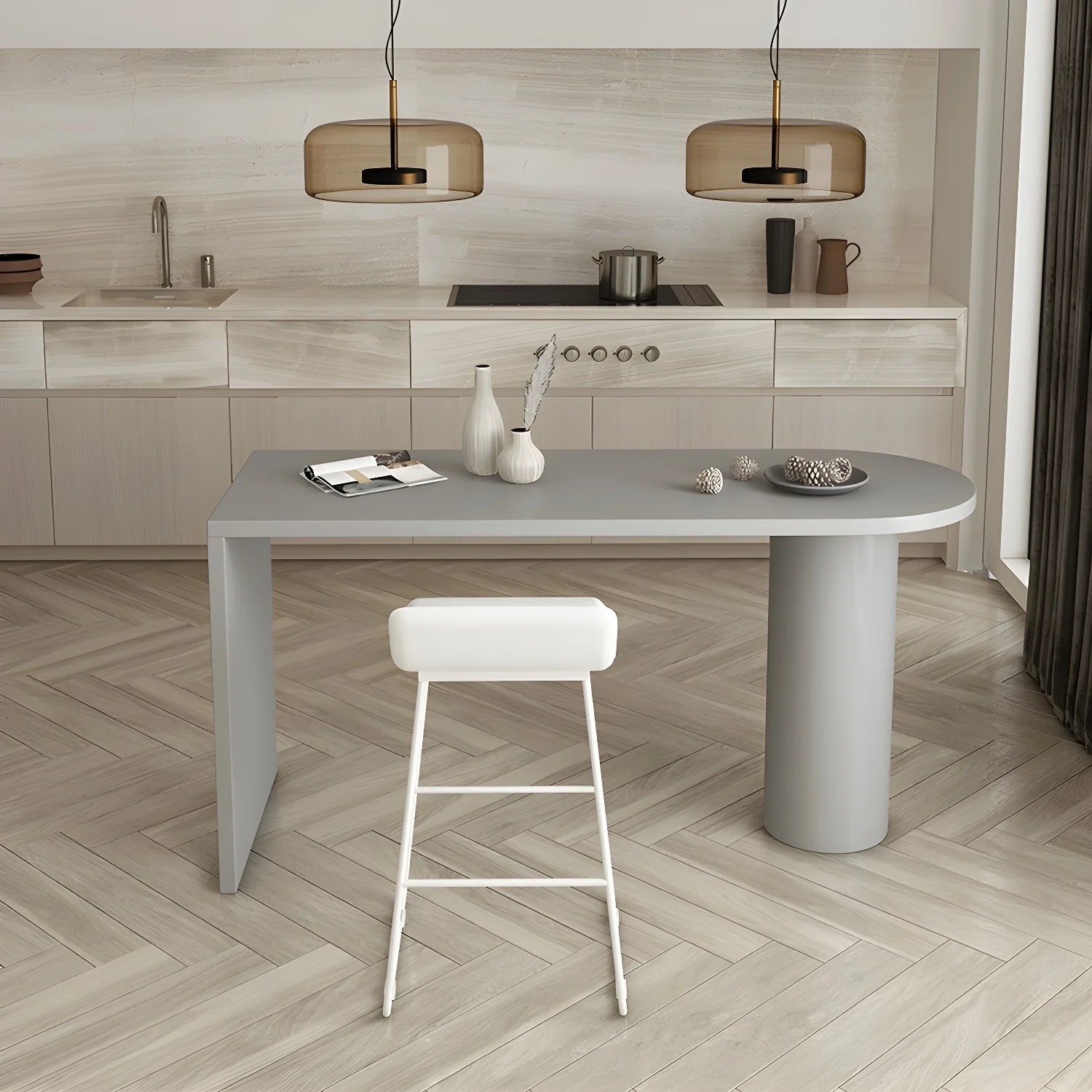 Free Form Modern Gray Bar Table with Wood Top