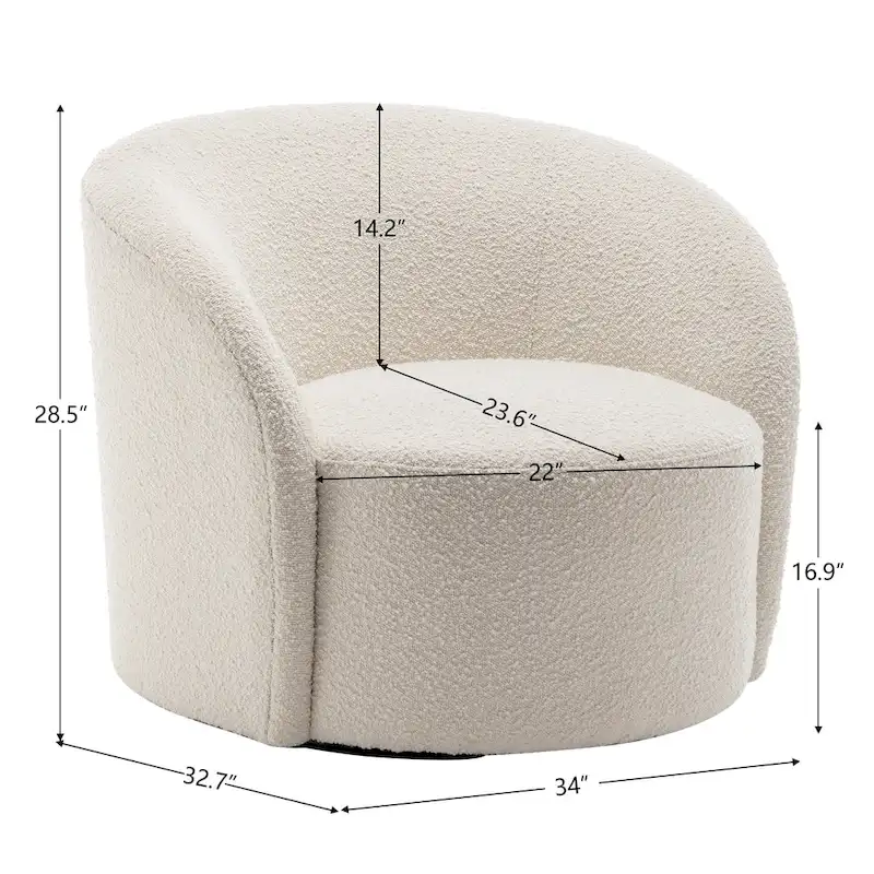 34 W Upholstered Boucle Swivel Barrel Accent Chair